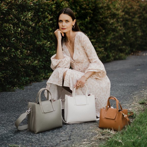 π Stella Mini Satchel Bag - Genuine Leather - Pale Rose - Picture 11 of 14